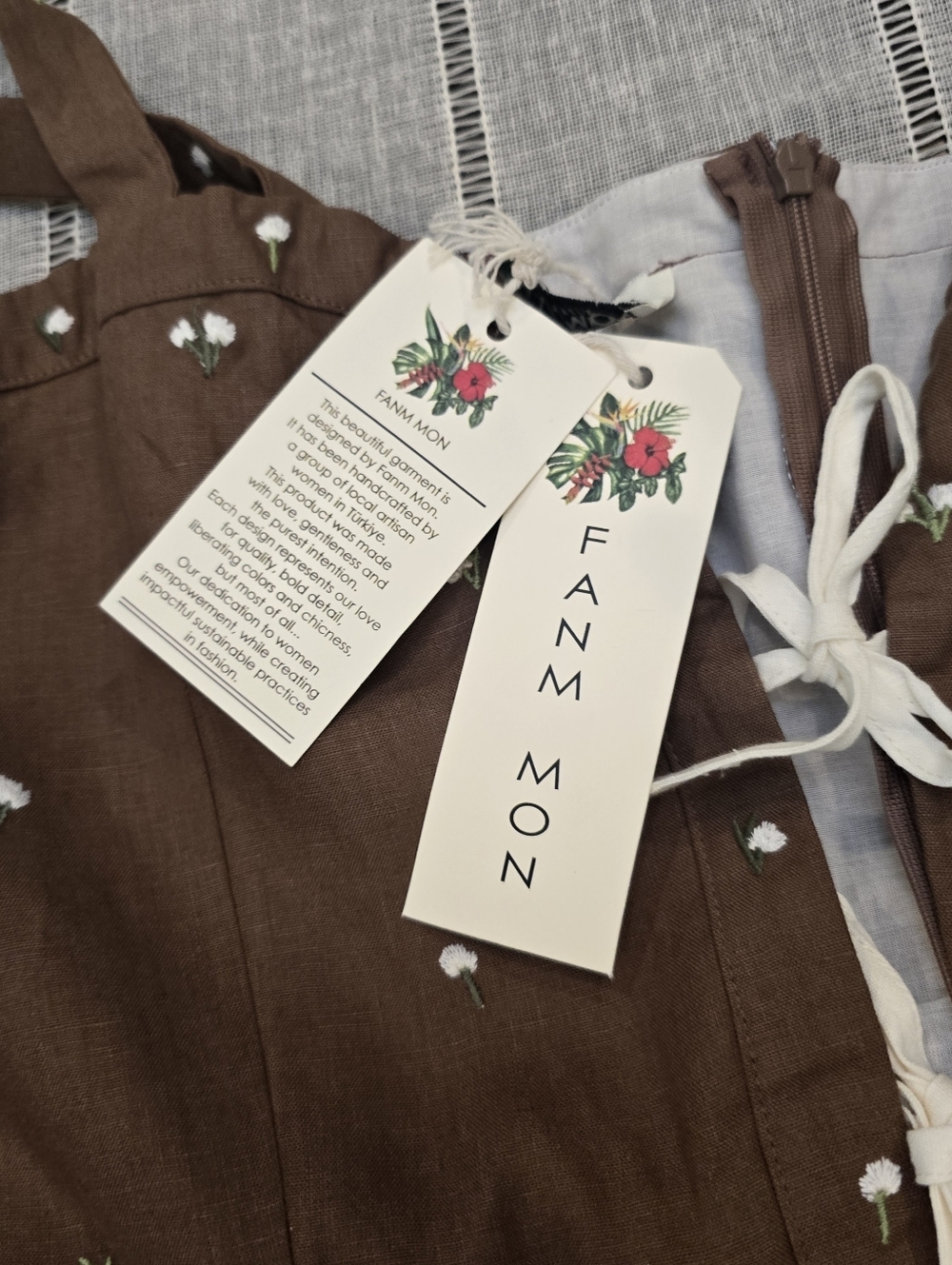 Fanm Mon Helaina Brown Floral Embroidered Sheath Peplum Mini Dress SZ L - NWT - Picture 7 of 14